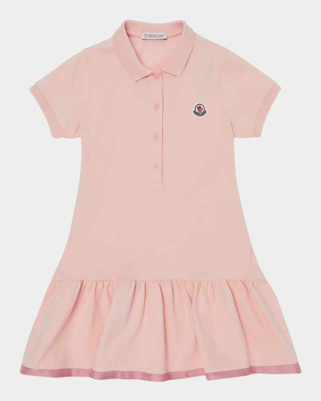 Girl's Drop-Waist Short-Sleeve Polo Dress, Size 4-6